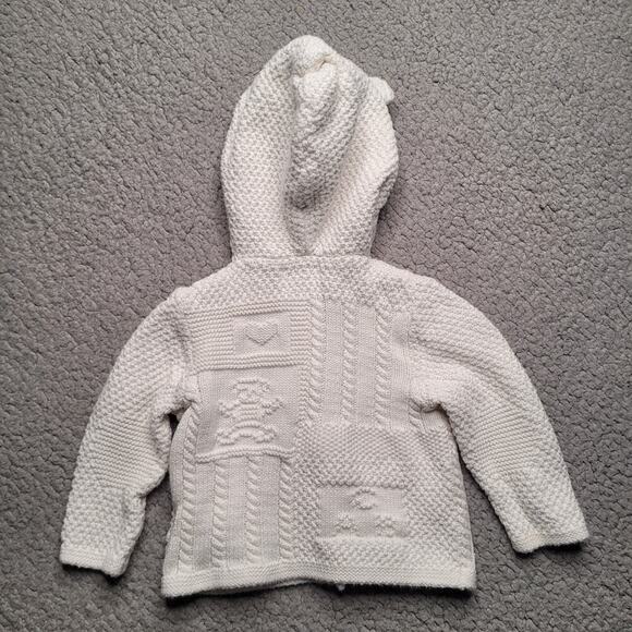 Ralph Lauren Sweater Unisex 12M Cream Cable Combed Knit Bear Cardigan Hooded - Picture 2 of 5